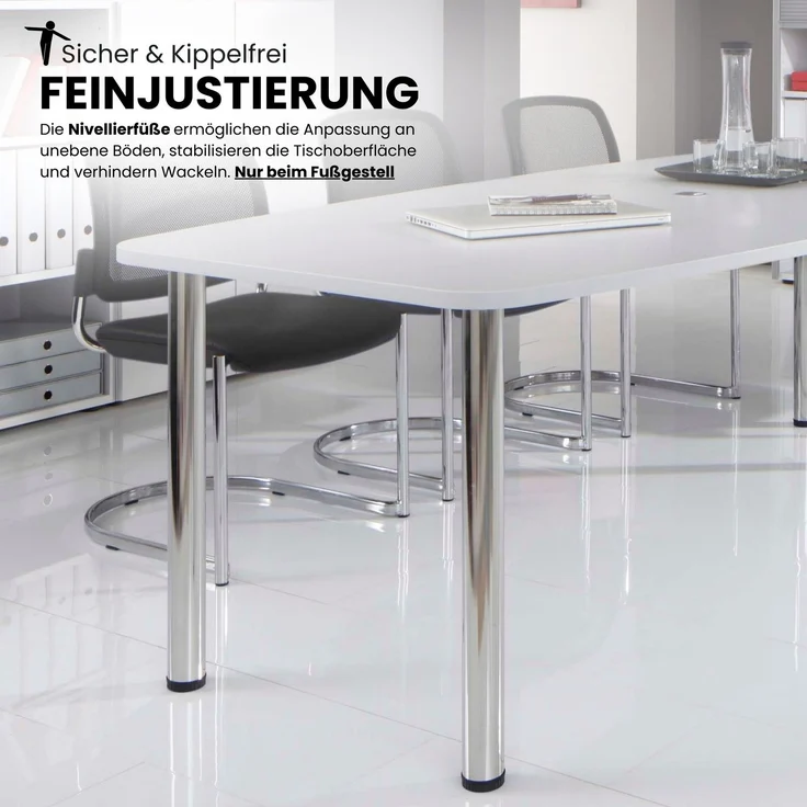 bümö Konferenztisch oval 520x130 cm großer Besprechungstisch in grau, Besprechungstisch mit Säulen in silber, Meetingtisch für 18 Personen, XXL-Tisch für Besprechungsraum & Meeting, KT52S-5-S – Bild 7