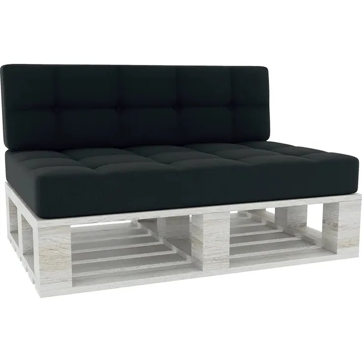 Gutekissen® Palettenkissen Gesteppte Kissen mit Knöpfen, Palettenauflagen Sitzkissen Rückenlehne Gesteppt PFG (Set (Sitzkissen 120x80 +Rückenlehne 120x40), Schwarz)