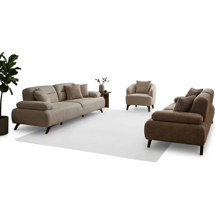 JVmoebel Polstergarnitur Moderne Wohnzimmermöbel Beige Holzgestell Komfortabel Entspannend, (3-tlg), Made in Europa – Bild 2