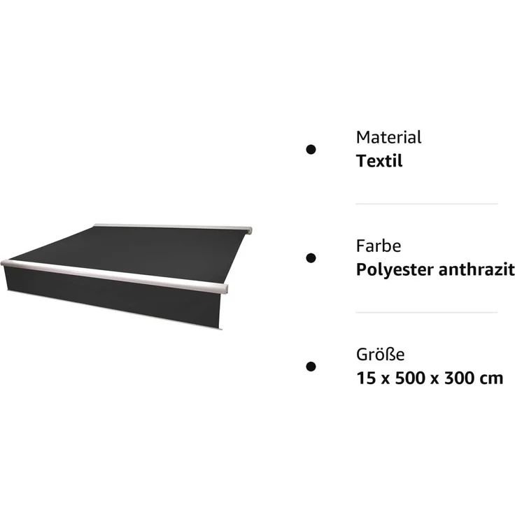 Elektrische Vollkassetten-Markise T124, 5x3m ausfahrbarer Volant ~ Polyester anthrazit – Bild 10
