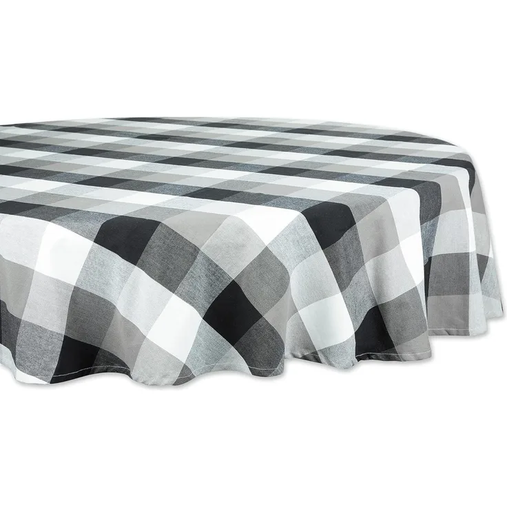DII Tri-Color Check Collection Tischdecke, 100% Baumwolle, rund, 178 cm, Schwarz
