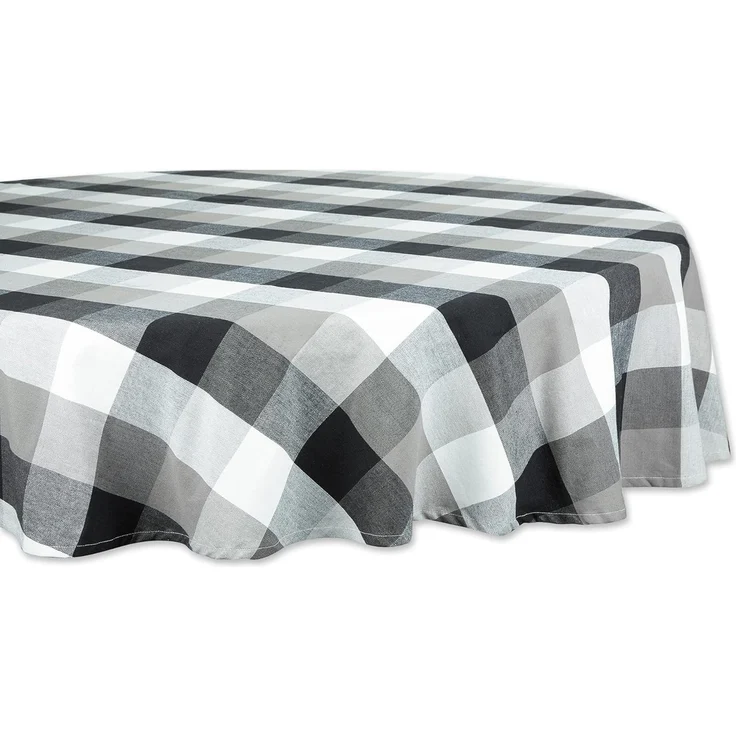 DII Tri-Color Check Collection Tischdecke, 100% Baumwolle, rund, 178 cm, Schwarz – Bild 1