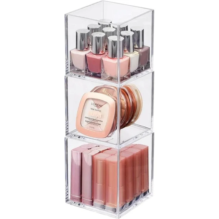mDesign Kosmetik Organizer Aufbewahrung Ablage 3er-Set quadratisch Transparent – Bild 9