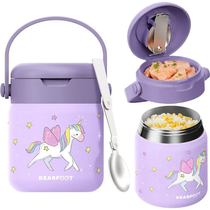 BEARFOOT Trinkflasche Thermobehälter Kinder Edelstahl - Einhorn lila, Thermobehälter, auslaufsicher, Edelstahl, Food jar, BPA-frei