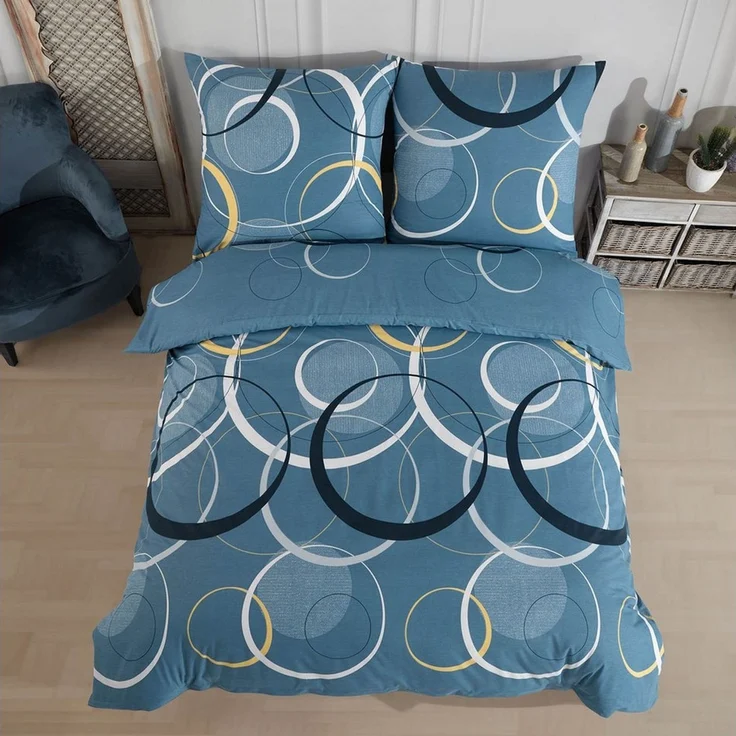 Buymax Bettwäsche Wave, Bettgarnitur, Bettbezug Set, Renforcé: 100% Baumwolle, 2 teilig, mit Reißverschluss, gemustert, Kreise, Blau, Petrol, 155x220 cm – Bild 2