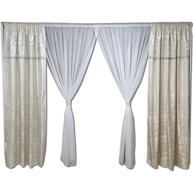 Gardinen by Justyna Verdunkelungsvorhang Vorhang Schal Set Creme Weiß (6 St), Kräuselband, blickdicht, Polyester, Blickdicht,Verdunkelung,Verdunkelt,Kräuselband,Store