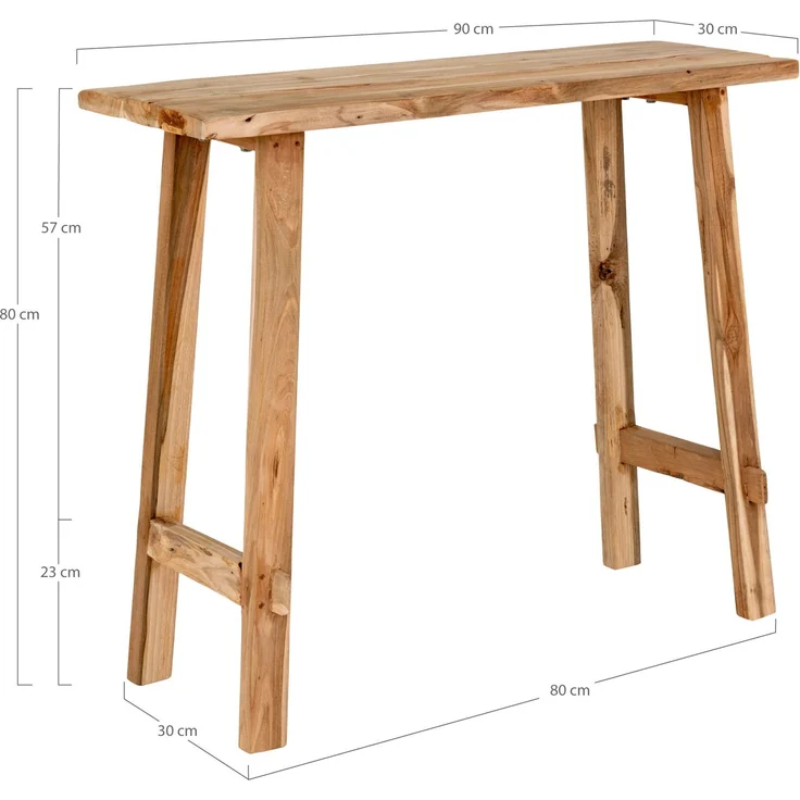 House Nordic Konsolentisch, Teakholz, natur, 90x30x80 cm – Bild 5