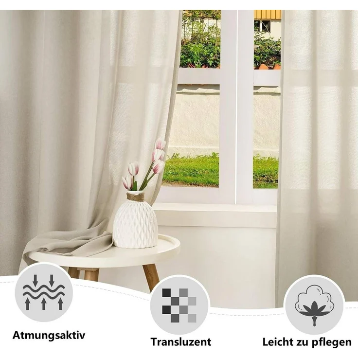 Woltu Gardine (2 St), Ösen, halbtransparent, Vorhänge Leinenoptik – Bild 2