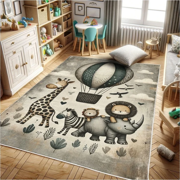 Abakuhaus Teppich Dekorativer Teppich für Wohnzimmer und Schlafzimmer, rechteckig, Tiere Nostalgie Tierfreunde – Bild 1
