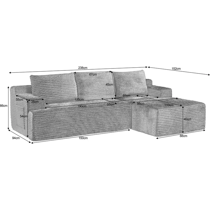 ZUBALIYA Knochenloses Sofa, L‑förmiges Cloud‑Ecksofa mit tiefem Sitzkomfort – ohne Montage, modulares Schlafsofa, 66 x 152 x 238 cm, Dunkelgrau, Links – Bild 5