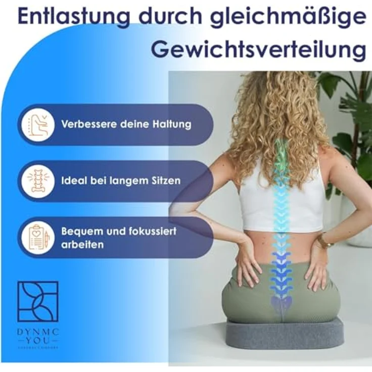 DYNMC you Keilkissen Stuhl Mittelhart H3 - Test SEHR GUT, Ergonomisches Sitzkissen Bürostuhl & Co, Entlastet Rücken & Erhöht Sitzkomfort, MIT PHYSIOTHERAPEUTEN ENTWICKELT – Bild 5
