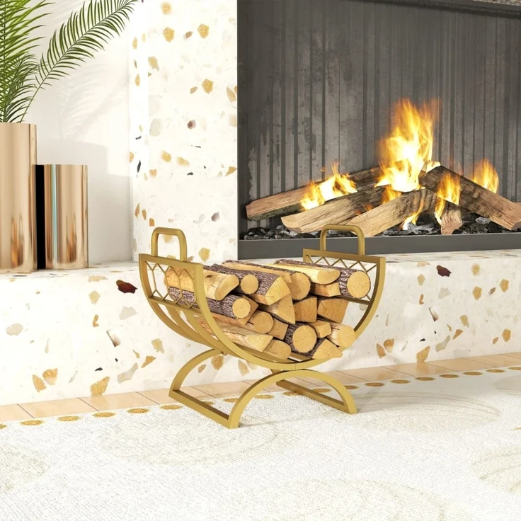 Kaminholzregal für innen 46 x 36 x 41cm Brennholzregal für Kamin Ofen Metall Gold--Gold--46x36x41cm--YOUDENOVA – Bild 2