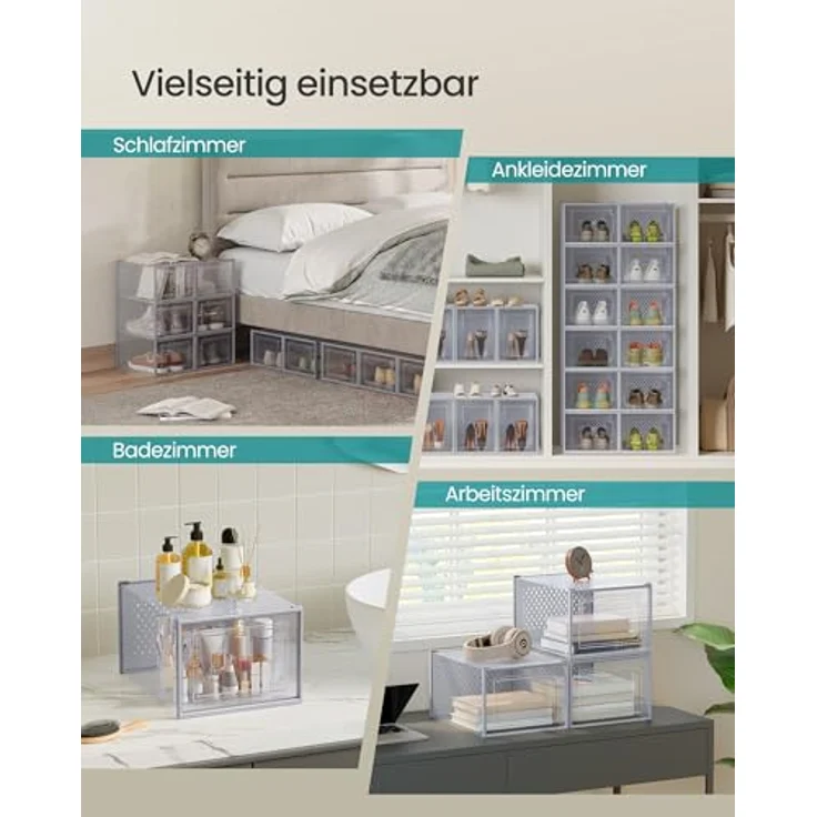 SONGMICS Schuhboxen, 18er Set, Schuh-Organizer aus Kunststoff, faltbar und stapelbar, für Schuhe bis Größe 46, transparent-grau LSP007G18 – Bild 7