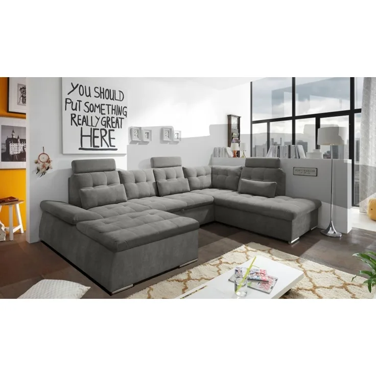 Couch NALO Sofa Schlafcouch Wohnlandschaft Bettsofa braun-schwarz U-Form rechts