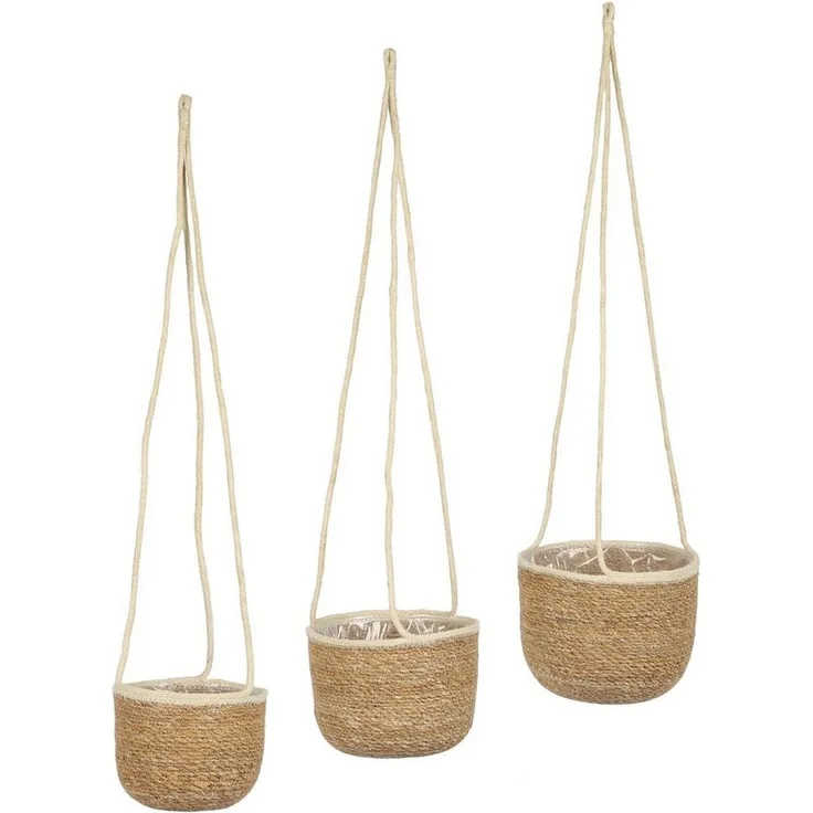 Spetebo Übertopf Seegras Blumenampel 3er Set natur 23 / 20 / 17 cm