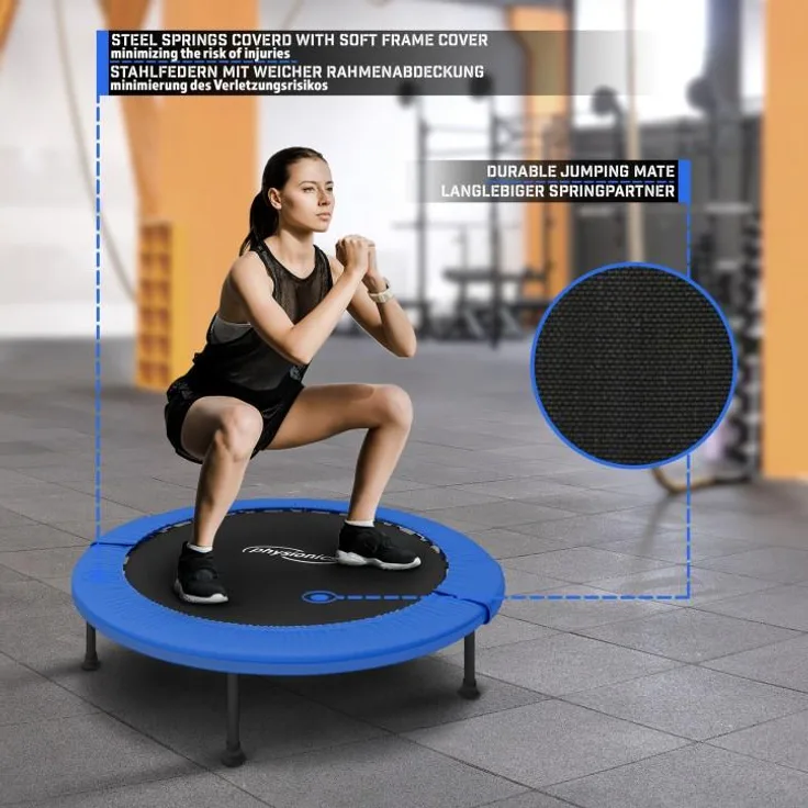Physionics® Fitness Trampolin - Durchmesser Ø 81 cm, Indoor und Outdoor, max: 100 KG, mit Randabdeckung - Kindertrampolin, Gartentrampolin, Mini Trampolin