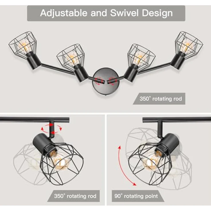 Dehobo Led Deckenstrahler Schwenkbar 350° - Deckenleuchte E14 4 Flammig Rund - Deckenlampe Spots Led Schwarz - Küchenlampe Wohnzimmerlampe Deckenspot Schlafzimmer – Bild 3