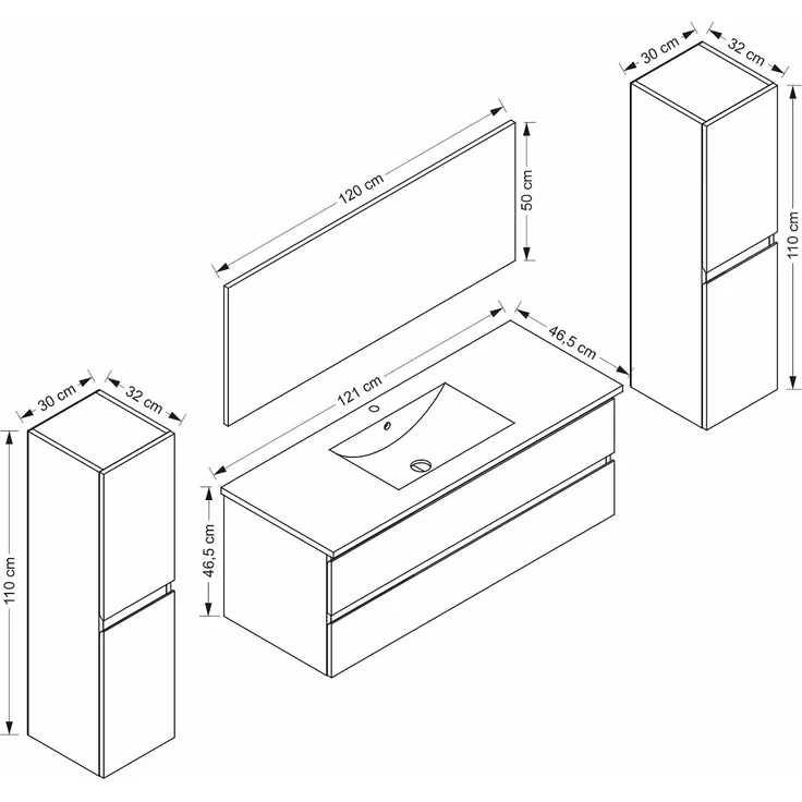 Homeline Badmöbel Set mit Schubladen Glas ablage (Marcel Schwarz, 120 cm Einzelbecken ohne Hochschrank) – Bild 5