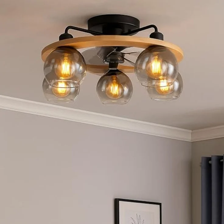 GLOBO LIGHTING Deckenleuchte, Leuchtmittel nicht inklusive, Deckenventilator Deckenlampe Ventilatorleuchte Fernbedienung Holz Glas – Bild 7