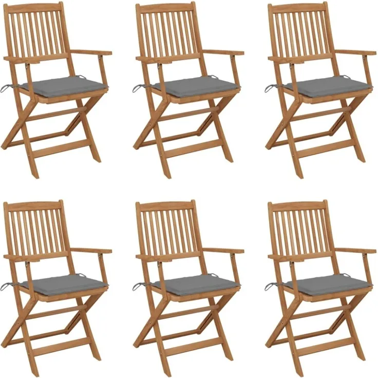 vidaXL Klappbare Gartenstühle 6 Stk. mit Kissen Massivholz Akazie 3074941