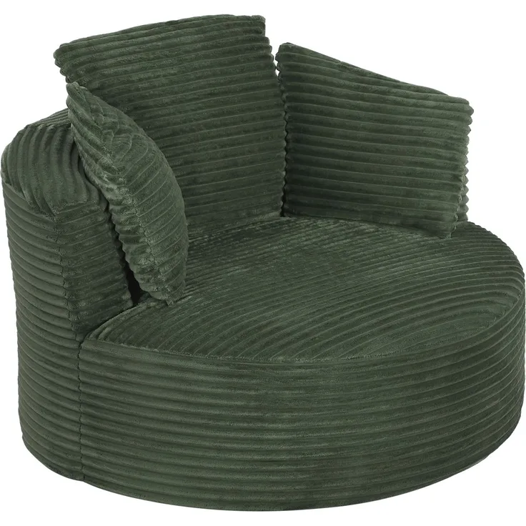 Übergroßes rundes Sofa, ultraweicher Cord-Loungesessel mit Federkernkissen, vollständig komprimierbarer Sitzsack mit Baumwollfüllung, keine Montage erforderlich, maximale Belastbarkeit 80 kg, für Wohnzimmer und Schlafzimmer--Dunkelgrün--124x113x86cm--Y...