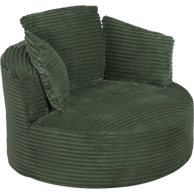 Übergroßes rundes Sofa, ultraweicher Cord-Loungesessel mit Federkernkissen, vollständig komprimierbarer Sitzsack mit Baumwollfüllung, keine Montage erforderlich, maximale Belastbarkeit 80 kg, für Wohnzimmer und Schlafzimmer--Dunkelgrün--124x113x86cm--Y... – Bild 1