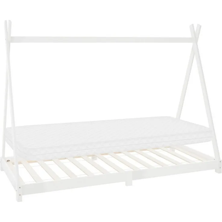ML-DESIGN Spielbett Hausbett Tipi Zeltbett inkl. Lattenrost Bodenbett Kinder Himmelbett, Abenteuerbett zum Spielen Zelt Kinderbett Kiefer Bettenhaus Bett Weiß