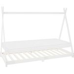 ML-DESIGN Spielbett Hausbett Tipi Zeltbett inkl. Lattenrost Bodenbett Kinder Himmelbett, Abenteuerbett zum Spielen Zelt Kinderbett Kiefer Bettenhaus Bett Weiß