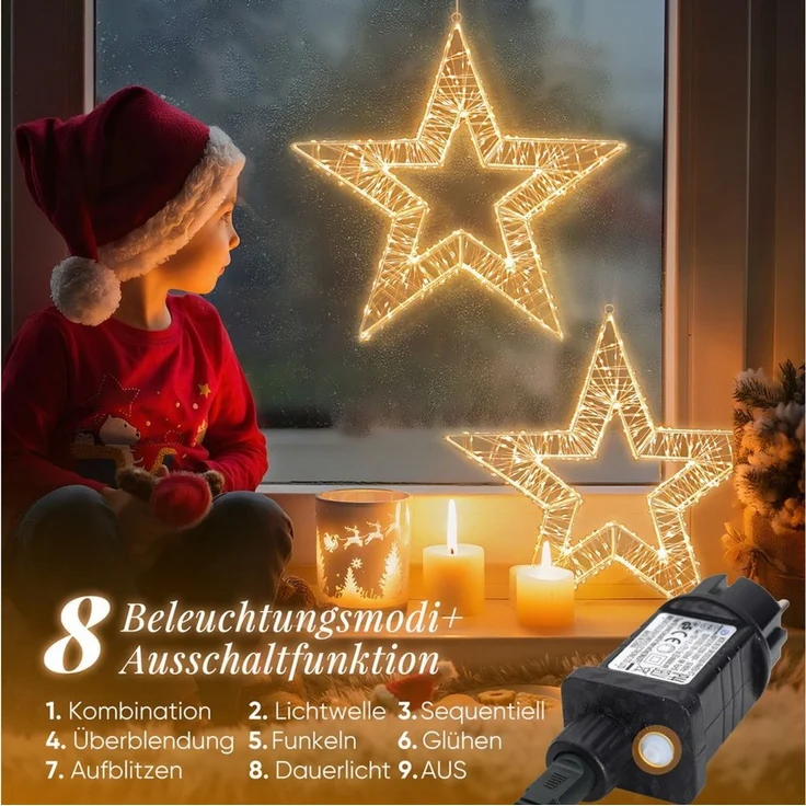 Salcar LED-Lichterkette Lichtkranz LED 3D-Dekokranz Weihnachtskranz Hängekranz Innen & Außen, Ø35cm 400LED/ 8 Modi/ Timer & Memory Stern Lichterkreis Warmweiß – Bild 2
