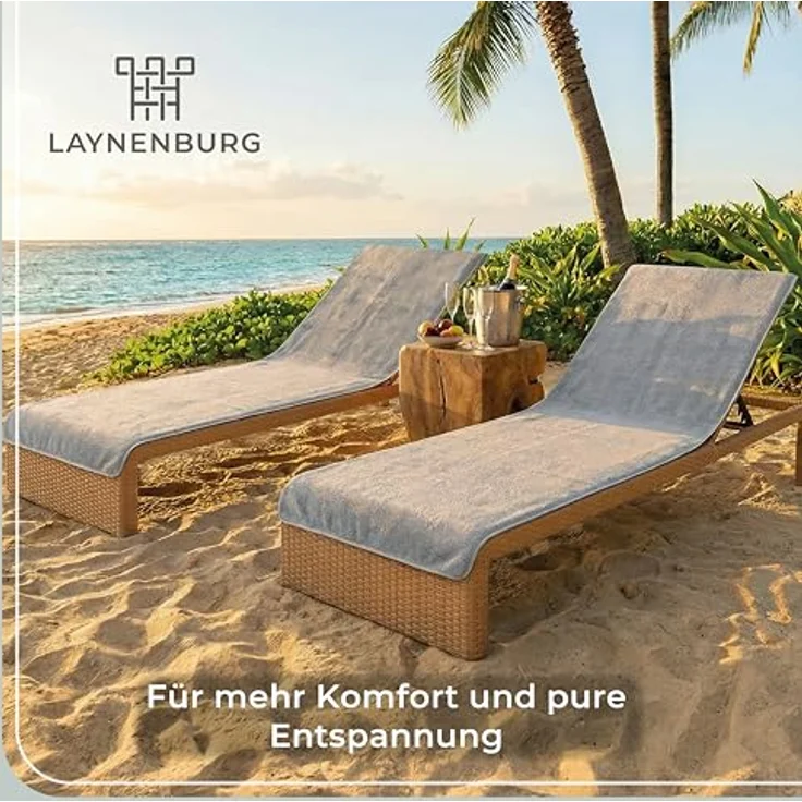 Laynenburg Liegenauflage Frottee Schonbezug aus 100% Baumwolle für Gartenliege, (1 St), Sonnenliege - Liegenbezug mit Umschlag für Standliege in 75x200 cm – Bild 7
