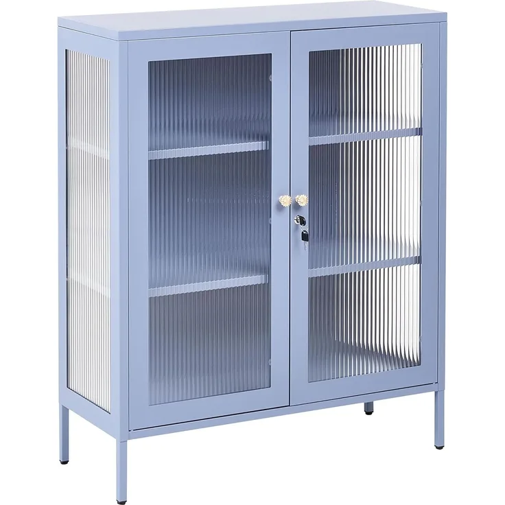 Vitrine mit Glastüren HARLYN 90 cm Metall Blau