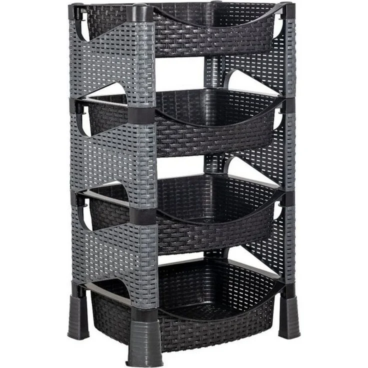 Kaufexpress GmbH Küchenregal Küchenregal mit 4 Etagen aus Kunststoff in Rattan-Optik, Aufbewahrung im stilvollen Rattan-Design – Bild 1