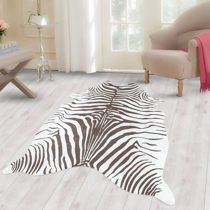 Carpettex Fellteppich Tigerfell imitat, Rund, Höhe: 7 mm, Fellteppich Kuhfell Tigerfell imitat Digitaldruck Waschbar Rutschfest – Bild 5