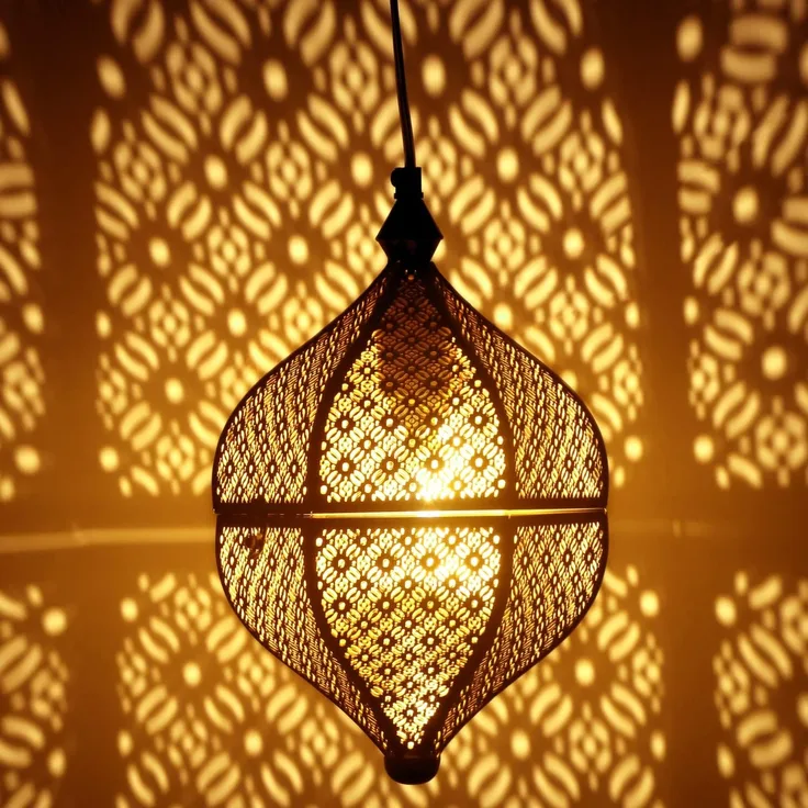 Marrakesch Orient & Mediterran Interior Pendelleuchte Lamilami Grau, Orientalische Pendelleuchte aus Metall 31cm, Handarbeit