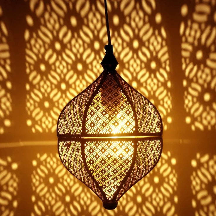 Marrakesch Orient & Mediterran Interior Pendelleuchte Lamilami Grau, Orientalische Pendelleuchte aus Metall 31cm, Handarbeit – Bild 1
