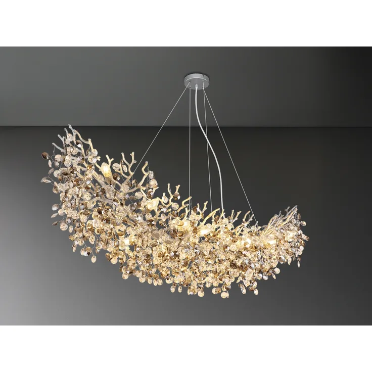 XXL LED Kronleuchter Silber 16-flammig mit Glas Kristall 2-farbig, Breite 150cm
