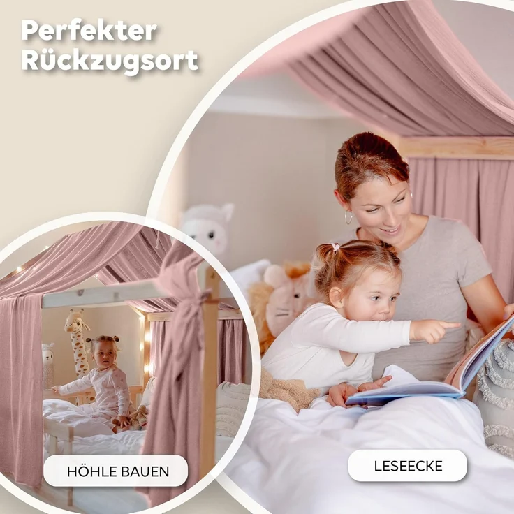 lilimaus Betthimmel Hausbetthimmel Baumwoll Musselin Betthimmel Kinder Hausbett 2er Set, Stilvolle Musselin-Deko für Kinderzimmer, ideal als Geschenkidee – Bild 3