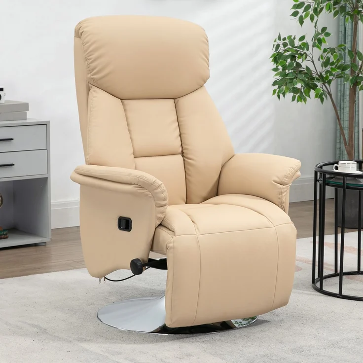 Wohnora-Relaxsessel, Liegefunktion, Lederoptik, Fußstütze, bis 150 kg, 78 x 80 x 109 cm, Beige,H 1090cm x T 800cm x B 780cm – Bild 2