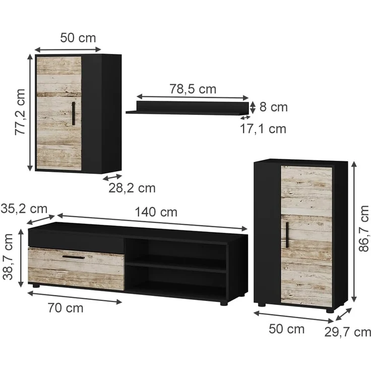 Wohnwand Berno Anthrazit/Beige 4-teiliges Set Vicco – Bild 3