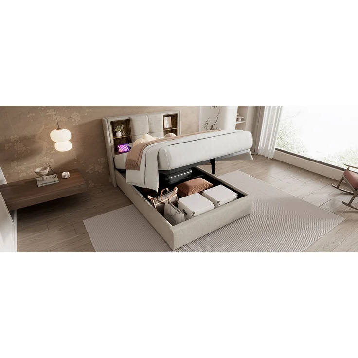 TavilaEcon Polsterbett Doppelbett mit Kabellosem Laden USB C und Stauraum beige Liegefläche 180 × 200 cm – Bild 9