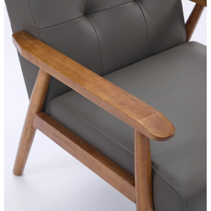 DESVIAE Sessel mit Pull-Point-Nähten aus Leder und Holz Grau, 64 x 80 x 83 cm – Bild 9