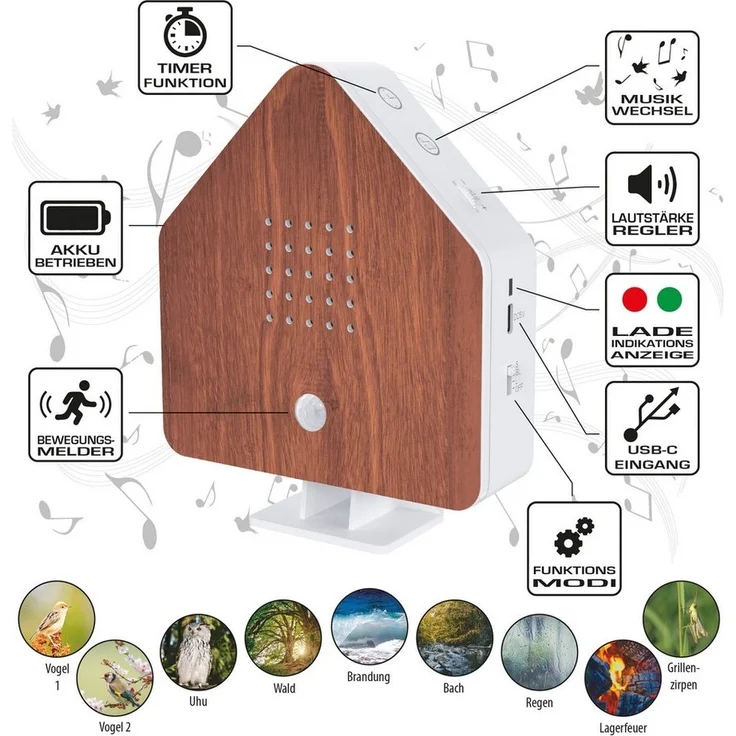 Northpoint LED Dekolicht Naturgeräuschebox Vogelzwitscher Bewegungsmelder Licht Aufladbar – Bild 2