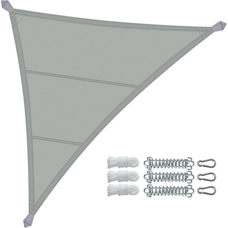 VOUNOT® Sonnensegel Dreieckig mit Befestigung Set, Wasserdicht Sonnenschutz Wetterbeständig und UV Schutz, für Balkon Garten Terrasse, 5 x 5 x 5 m, Grau