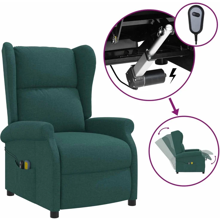 vidaXL Wing Back elektrischer Massagesessel Dunkelgrün Stoff 3460296 – Bild 9