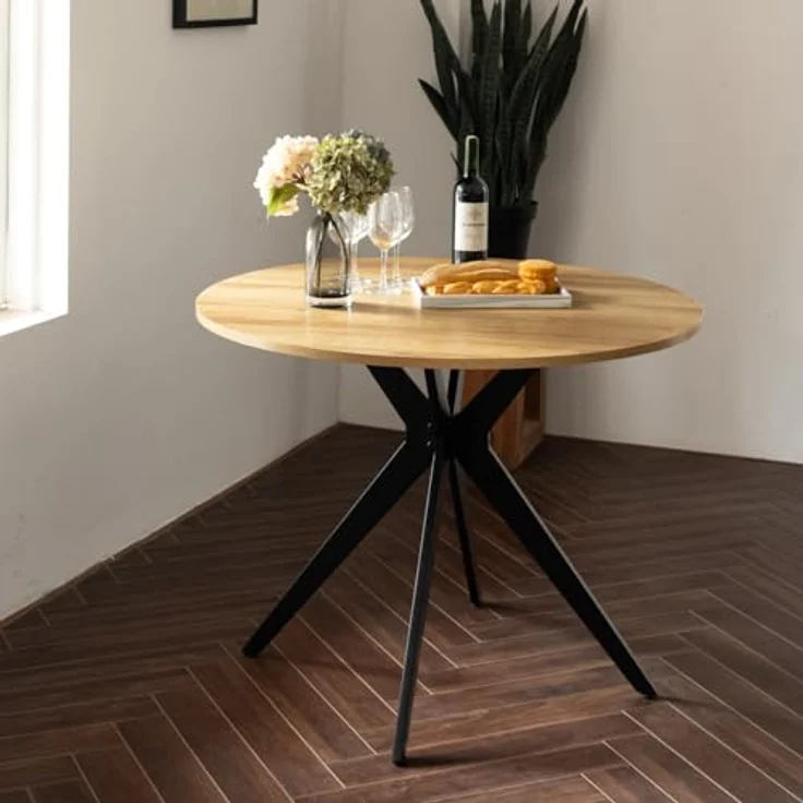 MEUBLE COSY Runder Esstisch Klein Tisch Küchentisch Esszimmertisch 4 Personen für Küche, Wohnzimmer, Büro, 100 x 100 x 75 cm, Eiche + Schwarz – Bild 4