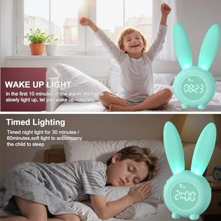 EXTSUD LED Nachtlicht Kinder Lichtwecker Cute Rabbit Kinderwecker, Creative Nachttischlampe Snooze-Funktion zeitgesteuertes Nachtlicht – Bild 4