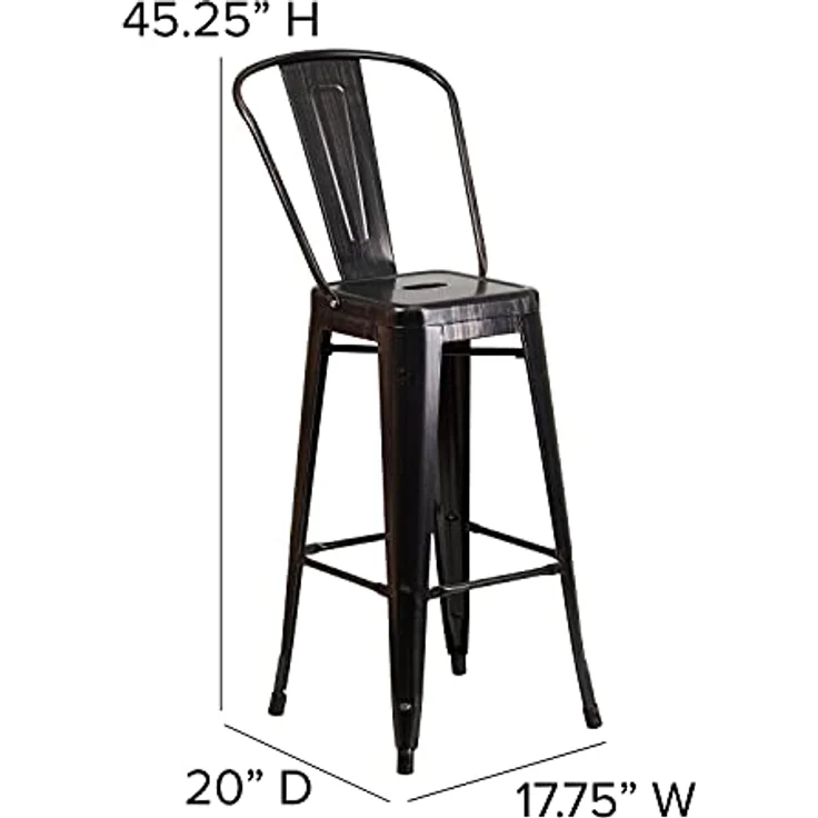 Flash Furniture Metall-Barhocker, bunt, Verzinkter Stahl, Kunststoff, Schwarz-Antik-Gold, 4er-Packung – Bild 4