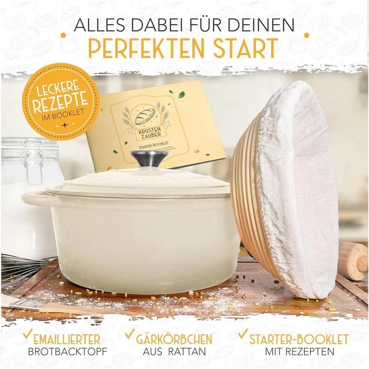 Krustenzauber Brotbackform Brotbackform Gusseisen Topf Brot Backen [inkl. Gärkorb] – Bild 2