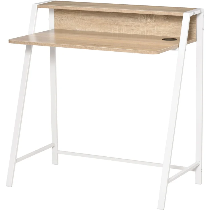 MELAYR, Schreibtisch, Computertisch mit Ablage und Kabel Management, 84 x 45 x 85 cm, Weiß+Eiche – Bild 2