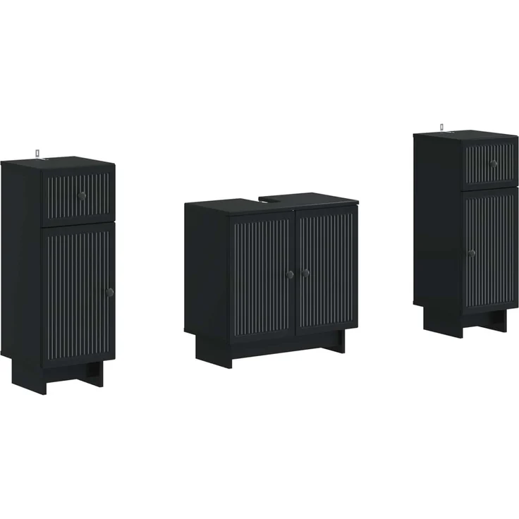 vidaXL 3-teiliges Badezimmer-Schranksystem EDE 3 stk. Schwarz 3417982 – Bild 2